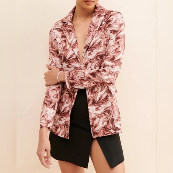 RARE LONDON Swirl Print Blazer BROWN | SMALL - Picture 1 of 13